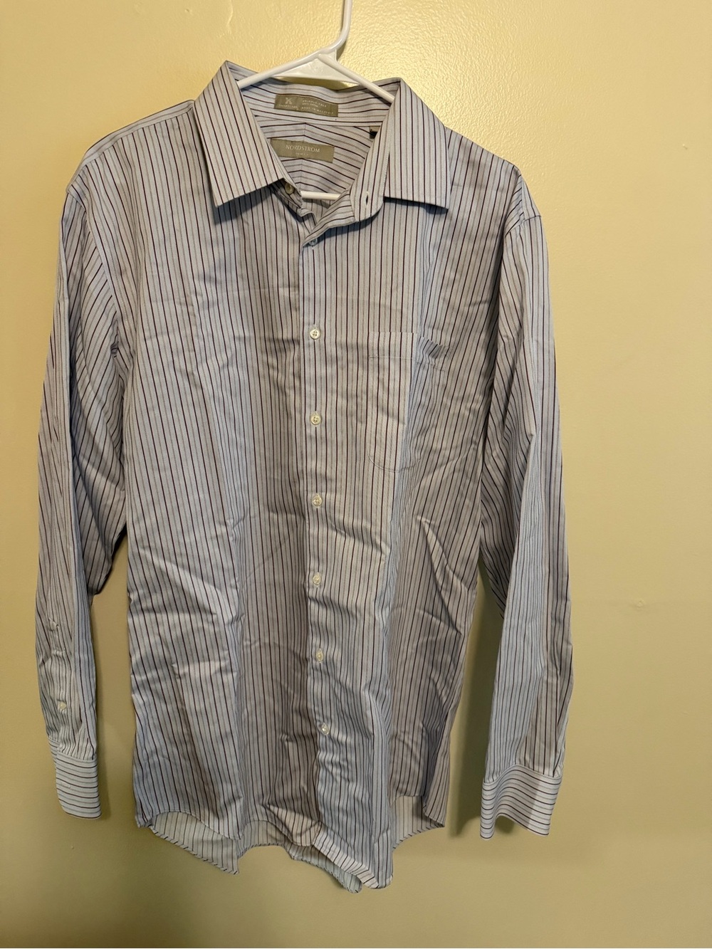 Nordstrom Men's White Dress Shirt with Blue Pinstripes